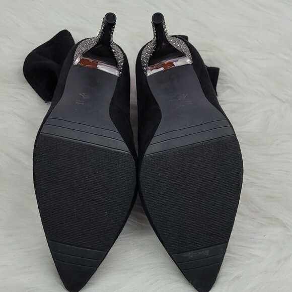 Nina Black Stretch Fabric "Diamond" studded Heel Booties. Size 8 - Picture 7 of 8